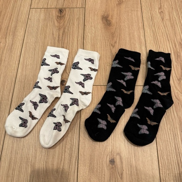 Accessories - 2 Pair Black and White Butterfly Socks